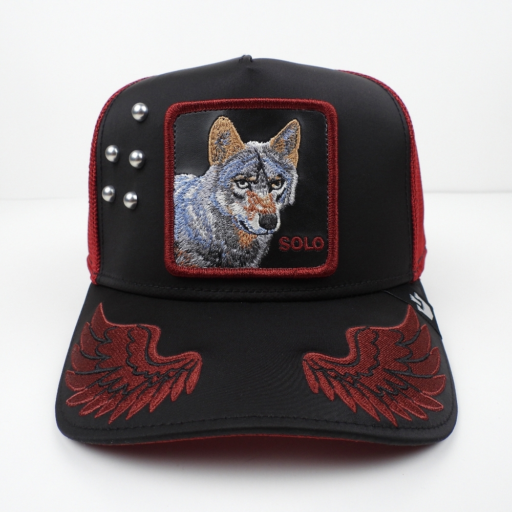 Goorin Bros Solo Wolf Trucker Hat. Red Wing Brim Embroidery. New in Box